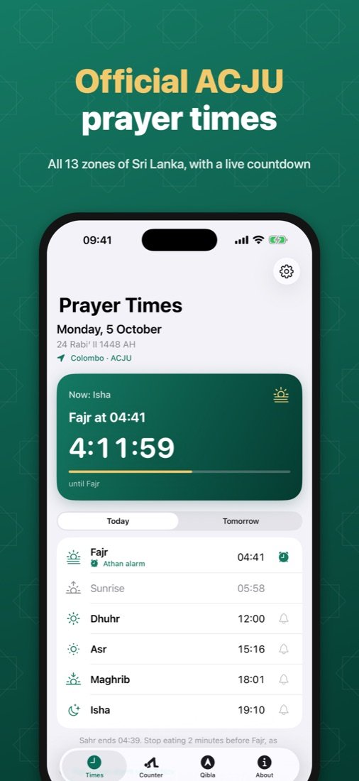 Official ACJU prayer times